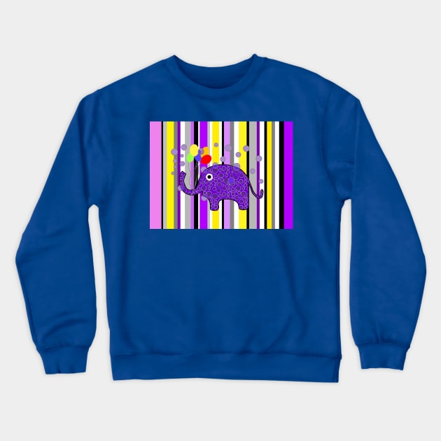 FUNNY  Elephant Party Stripes Crewneck Sweatshirt by SartorisArt1